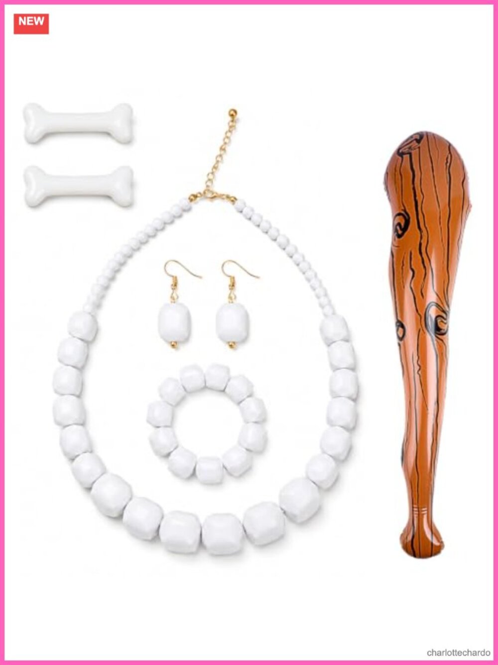 Caveman Costume Accessory Set Beaded Necklace Earrings Bracelet Hair Clip